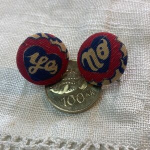 Red and Blue Fabric Button Earrings yes and no!